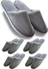 Pi&C 使い捨てスリッパ セット ホテルスリッパ ふわふわ 厚手 避難 防災 室内用 来客用 個包装 サロン 大きめ(グレー5足,  M～L)