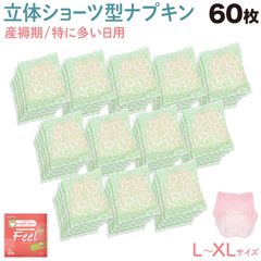 【パッケージレス版】女性用 ECO 産褥ショーツ型ナプキン フィールオーガニック L-XLサイズ 60個 多い日用 夜用 防災 使い捨て ショーツ型　60枚    XINS-ECO-FEEL-XL5-12