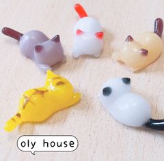 じゃれ猫シリーズ　カラー5匹セット　レジン　デコパーツ