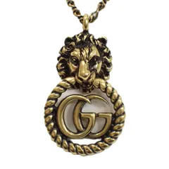 Th637791 グッチ ペンダントネックレス ダブルG ライオンヘッド ヴィンテージ加工 GP ゴールド系 GUCCI 良好・中古