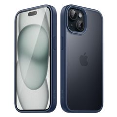 【数量限定】指紋防止 つや消しの半透明の背面電話カバー 耐衝撃性ミリタリーグレードの落下防止 6.1インチ用 (ストームブルー) 15 iPhone マットケース JEDirect