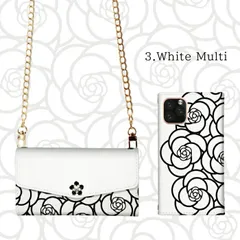 Galaxy S21 5G SC-51B SCG09 ケース 手帳型 ギャラクシーS21  スマホケース ショルダー 肩掛け チェーン付き モノクロ ストラップ 大人女子 可愛い おしゃれ 椿 カメリア 花柄 ミラー付  カラー03