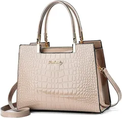 Queen-b レザーバッグ 2way クロコ型押し おしゃれ 上品 レディース トートバッグ ショルダーバッグ 肩掛けバッグ クロコ調 エンボス加工 ラグジュアリー エレガント(ベージュ)