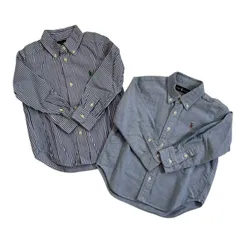 Ralph Lauren ラルフローレン ワイシャツ2枚セット 青 ストライプ ボーダー 無地 ワンポイント キッズ サイズ3/3T 100cm