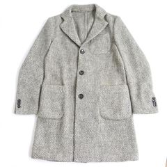 美品◆LARDINI ラルディーニ ヘリンボーン柄 ウール×コットン チェスターコート/ロングコート グレー 42 イタリア製 正規品 メンズ◎