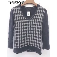 ◇ UNTITLED アンタイトル 総柄 切替 Vネック ウール ニット 八分袖 セーター サイズ2 ブラック系 グレー レディース  【1109010005247】