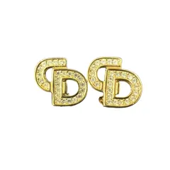 【極美品】M-a28 クリスチャンディオール Christian Dior ロゴ ラインストーン イヤリング CD イヤリング ゴールド レディース 5.2g