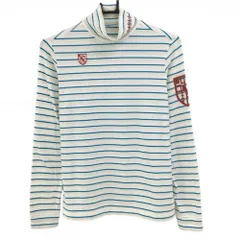 【超美品】パーリーゲイツ 長袖ハイネックシャツ 白×ブルー系×ベージュ ボーダー  レディース 1(M) ゴルフウェア PEARLY GATES