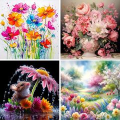 新品 Amyaker ダイヤモンドアート キット 四角いビーズ 全面 4個セット ダイアモンドビーズ絵画キット DIY 手作り絵画 手芸キット モザイクアート 5D モザイクアート ダイヤモンド塗装 全面貼り付けタイプ 30x30cm 花