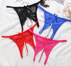 ショーツレディース セクシー系 Tバック レース 花柄 シースルー パール付き