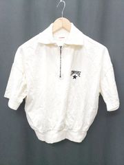 ◇ ⊂ converse コンバース ロゴ　ハーフジップ 半袖 Tシャツ　カットソー サイズM アイボリー レディース P 【1410230011742】