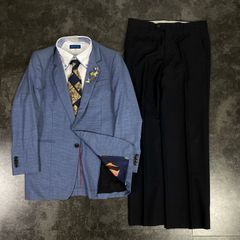 【BRITISH STYLE】英国ブランド Paul Smith ポールスミス 総柄裏地 魚 フィッシュ柄 5点セット セレモニー シングルスーツ ジャケパン セットアップ 上下 ライトブルー系 成人式 卒業式 結婚式（ユーロピンズ＆シャツ＆ネクタイ）