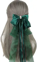 A'sTool リボン 髪飾り 大きめリボン バレッタ ヘアアクセサリー ゴスロリ ロリータ レース(グリーン)