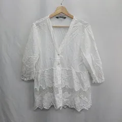 ◇ ⊂ Φ ZARA ザラ レース 五分袖 カットソー サイズM ホワイト レディース E  【1410290048160】