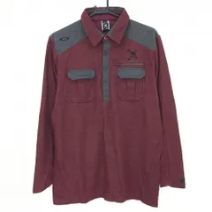 【超美品】オークリー 長袖異素材ポロシャツ ボルドー×グレー 胸ポケット スカル刺しゅう 一部メッシュ調 メンズ XL ゴルフウェア Oakley