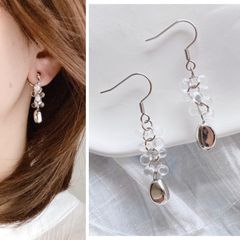 【 イヤカフ / ピアス / イヤリング 】雫 うるうる ティアドロップ シルバー 片耳 両耳 透明感 しずく 水滴 チェコビーズ 耳飾り