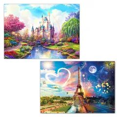 モザイクアート ハンドメイド 5D かわいい DIY・手作り絵画手芸キット 芸術品 ダイアモンドビーズ絵画キット 装飾 キット ダイヤモンド塗装 5Ｄダイヤモンドアート 全面貼り付けタイプ 2枚セット 30x40cm（城と塔）