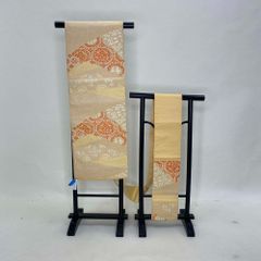中古】袋帯 レンタアップ 正絹振袖用六通袋帯 西陣織 金・アイボリー