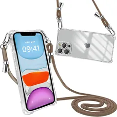 Peipeizi iPhone11Pro ケース ショルダー クリア 肩掛け 首掛け アイフォン11Pro スマホケース 斜めかけケース カバー 耐衝撃 軽量薄型 全面保護 人気 韓国 柔軟 高質感(ブラウン)