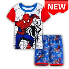 ✨新品✨スパイダーマン 子供パジャマ 半袖Tシャツ&ショートパンツ上下セット キッズルームウェア マーベル 男の子 夏用 部屋着 100/110/120/130cm 可愛い 通気性 プレゼント 綿 コットン キッズパジャマ 半袖パシャマ