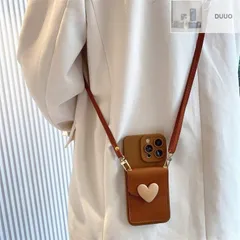 ミルクティー色 iPhone 保護ケース ハート型カードホルダー ショルダーストラップ 全面保護 耐衝撃 ソフトケース iPhone17/17pro/17pro max/16/15/14/13/12/11 多機種対応