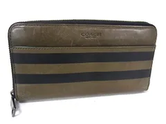 COACH コーチ 75132 レザー ラウンドファスナー 長財布 ウォレット 札入れ 小銭入れ メンズ カーキ系 DI6510