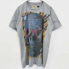 古着 used　TWO　TONE　半袖プリントTシャツ　ドクロ　スカル　ビッグプリント　レトロデザイン　グレー　Lサイズ