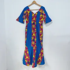 ヴィンテージ アフリカン 水色ピンク ワンピース m033