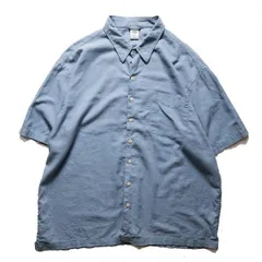 00's オールドネイビー リネン×コットン ボックスシャツ 半袖 (XL) 水色系 無地 00年代 旧タグ オールド GAP ギャップ OLD NAVY 2003年製アメリカ古着 USED  ビンテージ ヴィンテージ