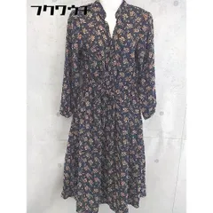 ◇ ROPE PICNIC ロペピクニック ウエストゴム 花柄 長袖 ロング ワンピース サイズ38 ネイビー マルチ レディース 【1103110007484】
