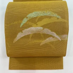 名古屋帯 優品 夏帯 松葉仕立て 八寸名古屋帯 雪芝 山吹茶色 正絹 【中古】