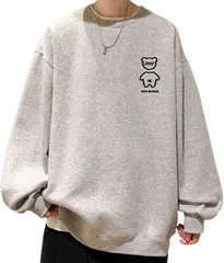 Lamore トレーナー メンズ 長袖 丸襟 Tシャツ 大きいサイズ 無地 人気 プルオーバー おしゃれ カジュアル 快適 ゆったり 春秋冬 服 オーバーサイズ JP アルファベット(グレー,  2XL)