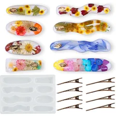 Evergarden シリコンモールド ヘアピン 【クリップ8個付き】ヘアクリップ ヘアアクセ アクセサリー パーツ イヤリング ピアス キーホルダー シリコン モールド キャンドル アロマストーン 石膏 手作り 樹脂 粘土 シリコン型 型 キット ハンド 0