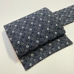 ★名古屋帯　ハンドメイド　紺色　花　レース★ er825