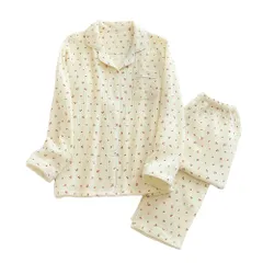 ☆ チェリー×イエロー ☆ M ☆ ルームウエア パジャマ ガーゼ 春夏秋冬 gpaj6019 パジャマ レディース 薄手 長袖 綿100% ルームウェア ナイトウェア 部屋着 寝間着 寝巻き 前開き セットアップ 上下セット おしゃれ かわいい