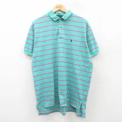 XL/古着 ラルフローレン 半袖 ブランド ポロ シャツ メンズ 90s ワンポイントロゴ 大きいサイズ コットン 青緑他 ボーダー spe 25jun05 中