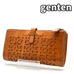 手仕事の温もり、毎日に✨　genten ゲンテン　長財布 カットワーク L字ジップ ナチュラルレザー 本革 　キャメル