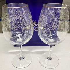 ☆フォローで全商品5％オフ☆ペアワイングラス【未使用新品2脚セット】 日本製/ガラス/BOX入り/ギフト　ローズレーヴ（YUMI KATSURA 桂由美）