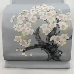 九寸名古屋帯 正絹 紬地 市松 桜の刺繍 鹿の子 未使用訳あり イ5910 九寸名古屋帯 正絹 紬地 市松 桜の刺繍 鹿の子 未使用訳あり イ