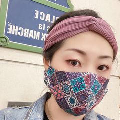 アラベスクタイル柄マスク　コットン　ピンク / ウズベキスタン