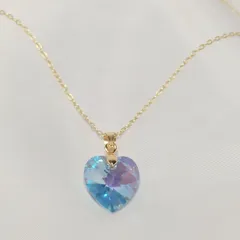 スワロフスキークリスタル　アクアマリンオーロラのハート型ネックレス