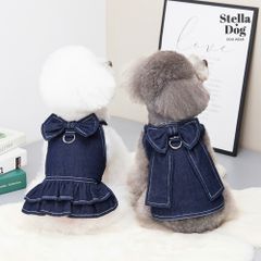 【閉店セール全品半額】デニムワンピース　リードリング付き　インディゴ　犬服　ドッグウェア 春夏