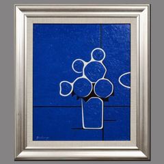 肉筆油絵◆『青のやまなみ』◆がんどうあつし作者直接真作直筆絵画F8号シルバー額付 大幅値下げ▽肉筆油絵◇『青のやまなみ』◇がんどうあつし真作