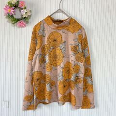 54-59 ー大特価ー 【ジョルジュレッシュ】 GEORGES RECH レディース トップス ニット シャツ （S） 日本製 総柄 花柄 オレンジ 長袖 ハイネック