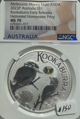 2023P SILVER ATRALIA KOOKABURRA HELMETED HYEATER PRIVY NGC MS 70 017