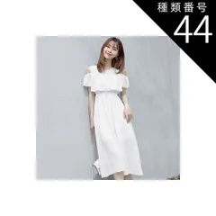 種類44：ブルー小花/XL サマードレス オフショル ワンピース フレアスカート フレアワンピース ワンピドレス 膝下 ミモレ ミモレ丈 オフショルダー フレア シフォン ウエストゴム シースルー かわいい おしゃれ お洒落 大人可愛い 大人女子 キュート 無