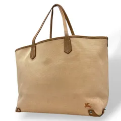 【美品】BURBERRY BLUE LABEL バーバリーブルーレーベル ハンドバッグ トートバッグ キャンバス ホースロゴ ベージュ レザー 本革 シルバー ユニセックス A4収納可能 肩掛け可 U14