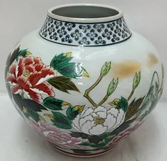 中国美術 色絵 草花紋 瓶 高40.5cm(BB495)