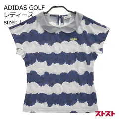 ADIDAS GOLF アディダスゴルフ 襟付 半袖Tシャツ 花 ボーダー柄 ネイビー系 L [240001982893] [240001982893]#