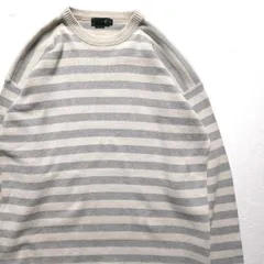 90's Jクルー J.CREW クルーネック ボーダー コットン×リネン ニットセーター (S) 90年代 ナチュラル×グレー 旧タグ オールド アメリカ古着 USED  ビンテージ ヴィンテージ